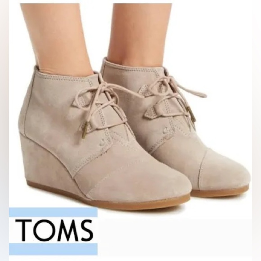 TOMS Kala Suede Wedge Bootie Heel Boots Dressy Neutral Casual Winter Trendy Chic